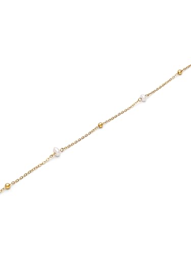 Detalle de SINGULARU Tobillera Mujer Little Pearl Acero Baño Oro: perlas cultivadas y cadena bañada en oro 18kt