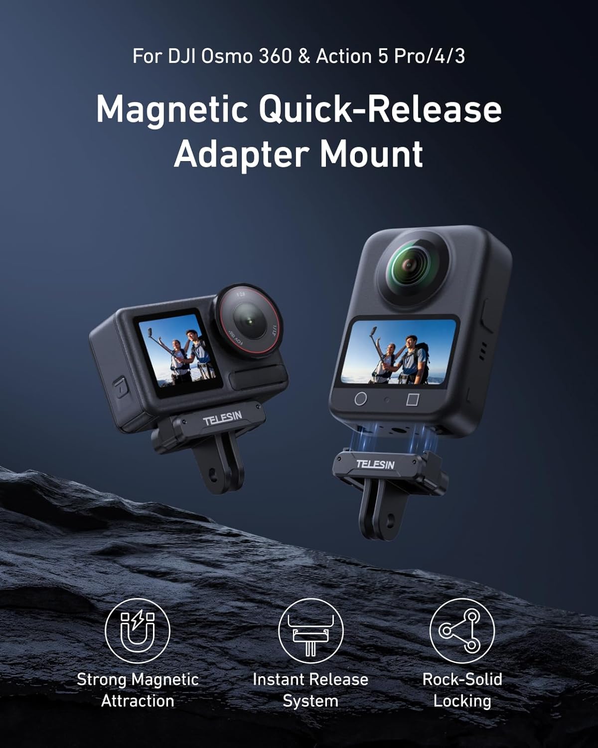 Thumbnail 1 de TELESIN Supporto magnetico per Adattatore per DJI Action 5 pro/4/3: montaggio rapido e stabile