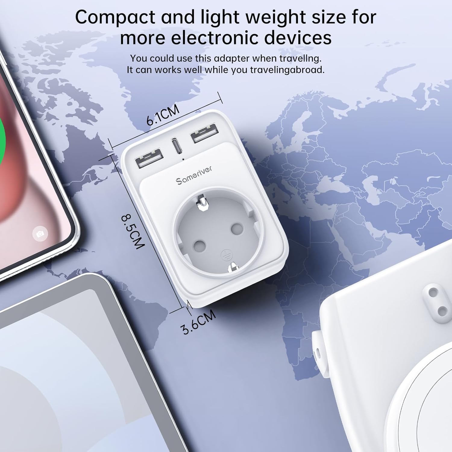 Thumbnail 3 de USA-Reiseadapter Typ B von Amerika auf Deutschland/Europa mit 2× USB-A und 1× USB-C (bis 3A) – 4-in-1 Steckdosenadapter