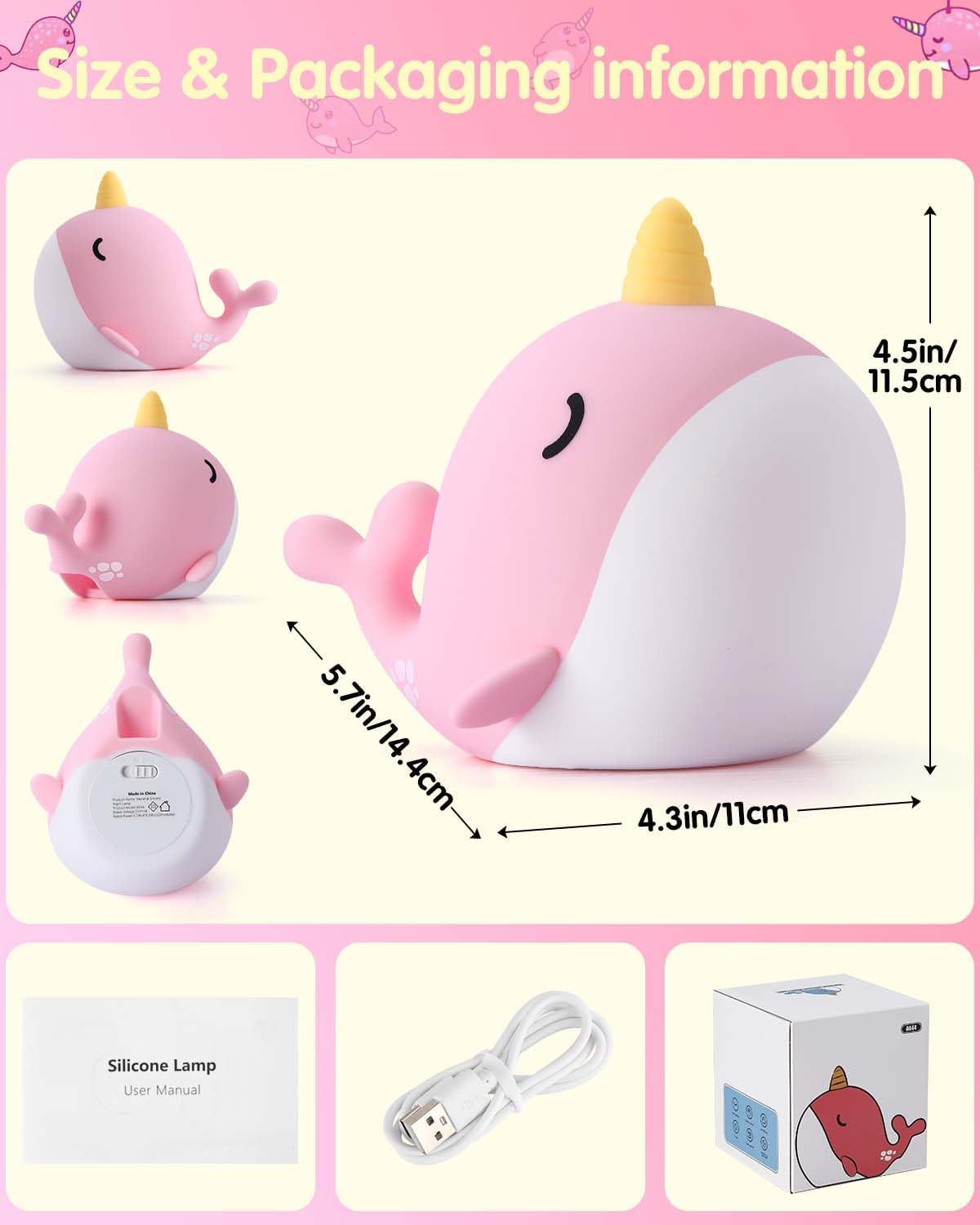 Detalle 2 de Fuloon Whale Narwhal Night Light for Kids