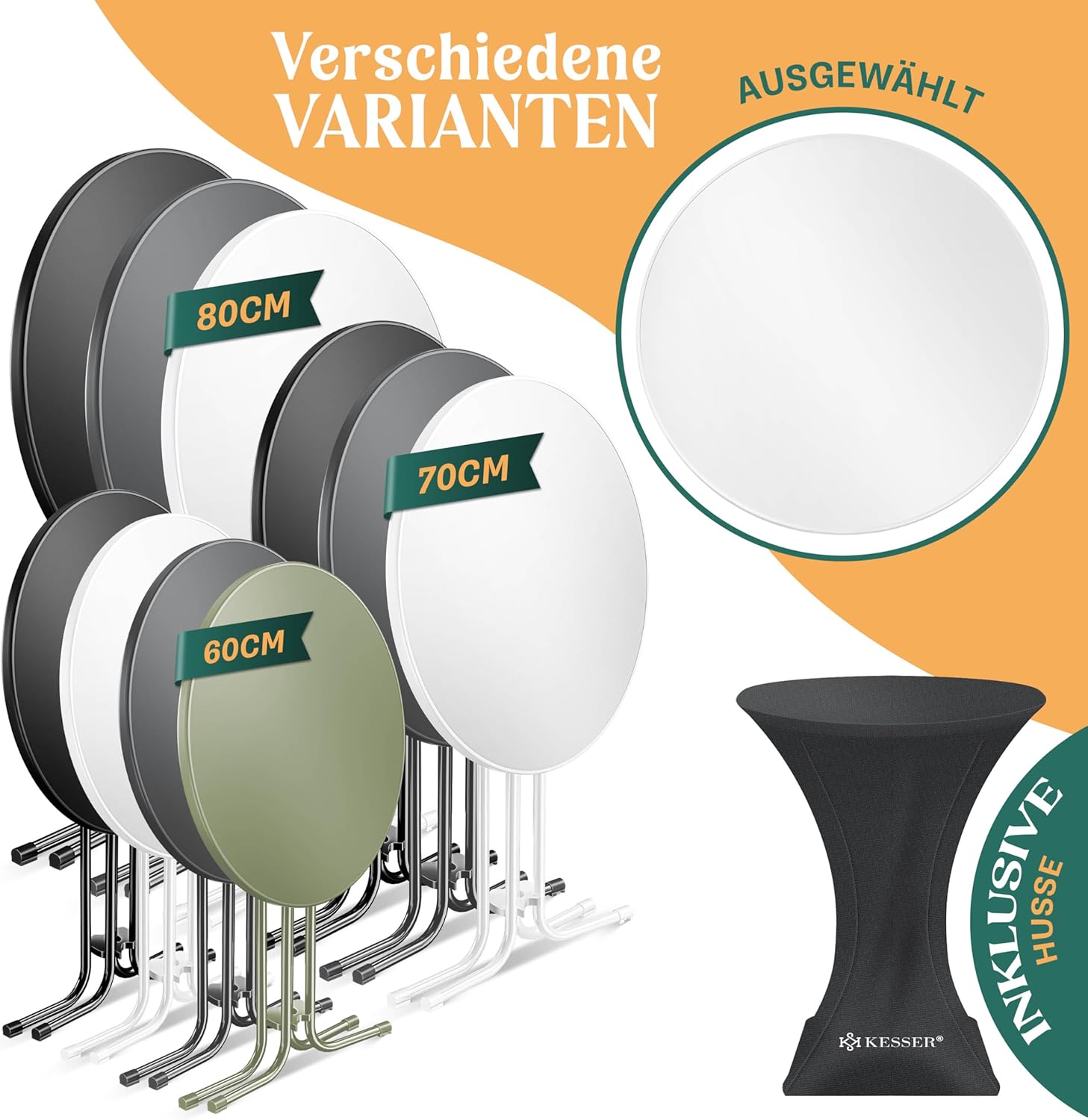 Thumbnail 4 de KESSER® Stehtisch klappbar 2er Set Ø70cm rund – wetterfest, inkl. höhenverstellbarer Füße