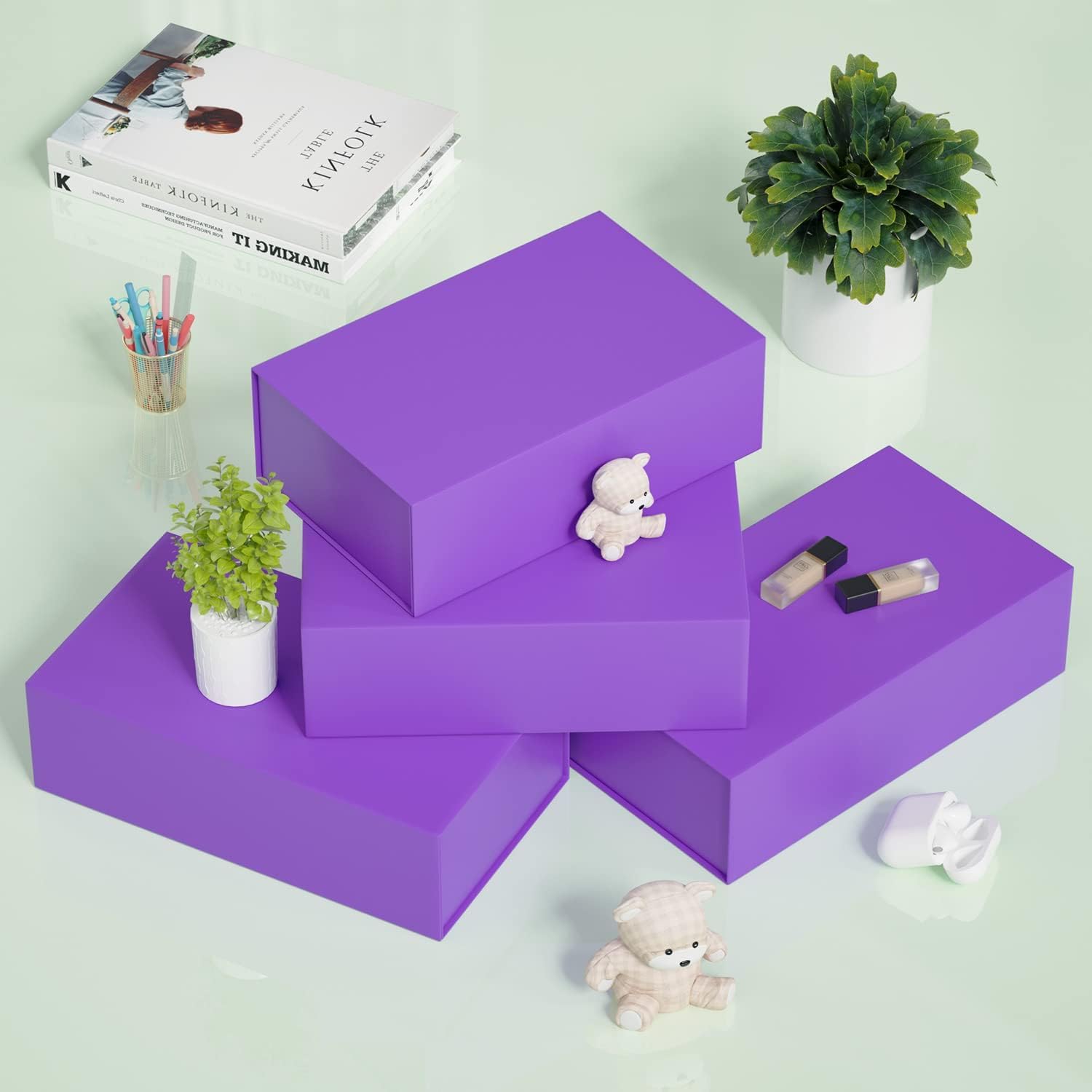 Thumbnail 4 de 2er Pack Geschenkboxen mit magnetischem Verschluss (30x15x10 cm), klappbar, lila