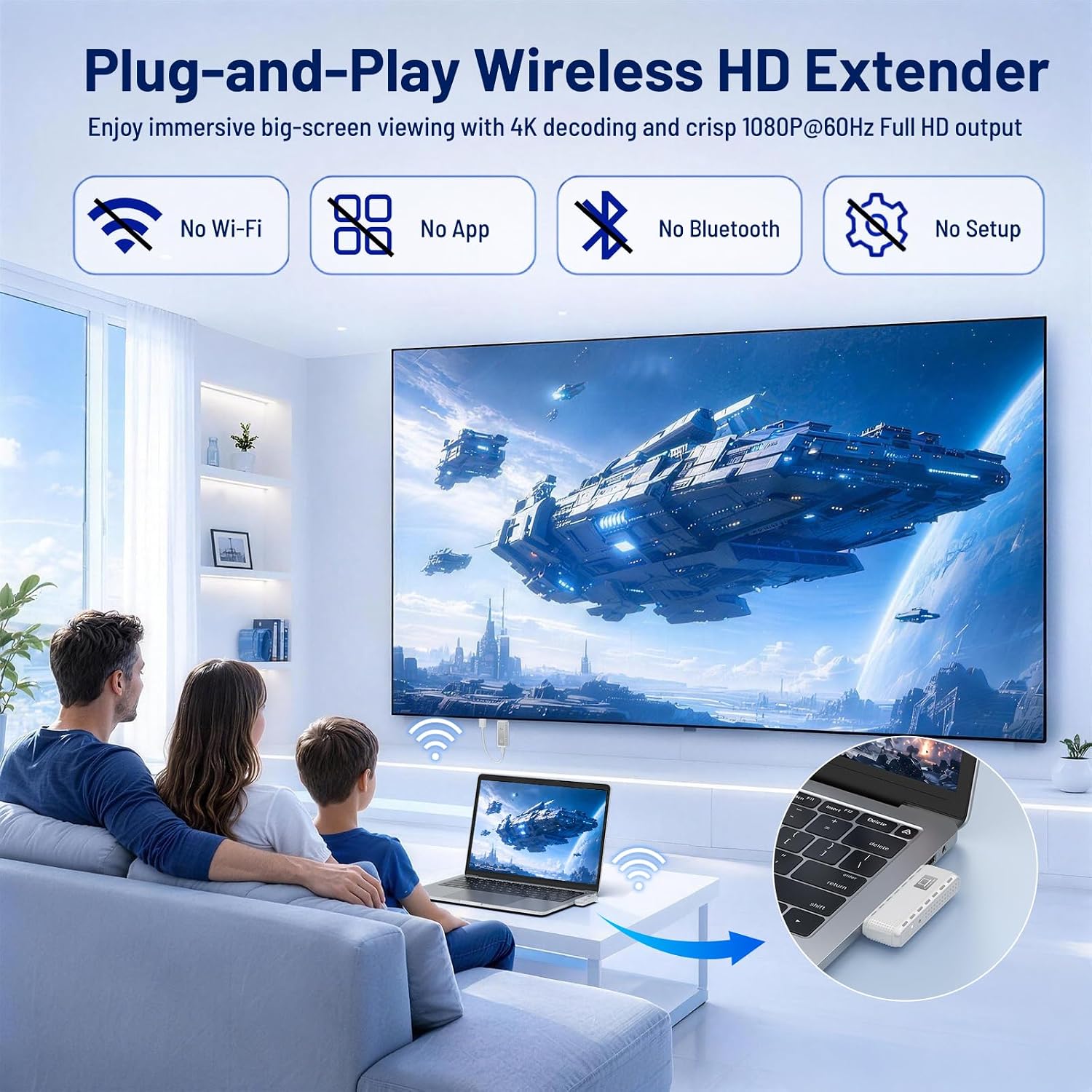 Detalle de Type-C Wireless HDMI Transmitter and Receiver (164FT) – Plug & Play 4K Decode to 1080p, for Phone, Tablet, Laptop to TV/Monitor