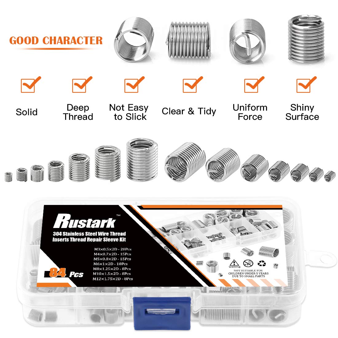 Detalle de Rustark 84 Pcs 304 Stainless Steel Wire Thread Inserts Set (M3–M12)