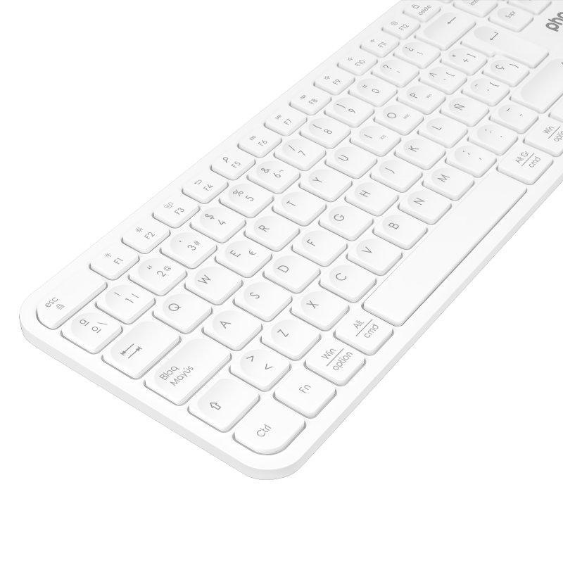 Detalle de Phoenix K300 Teclado Inalámbrico Multidispositivo Blanco — 3 dispositivos, 2 canales Bluetooth y 2.4 GHz