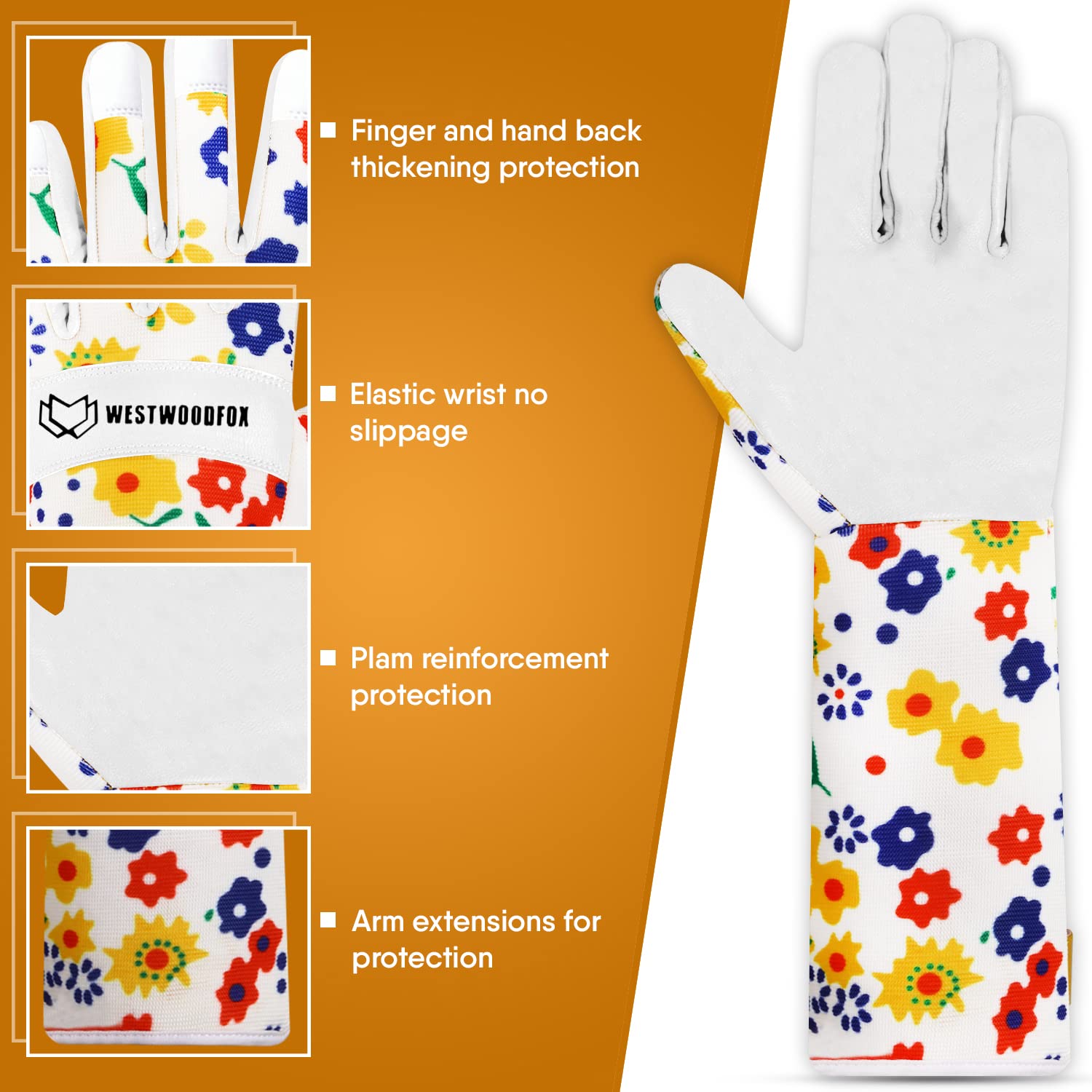 Detalle 2 de WESTWOOD FOX Leather Gardening Gloves Long Forearm