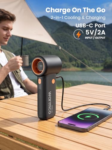 Detalle de Warmco H3 10000mAh Handventilator – Tragbarer Ventilator mit USB‑C Laden und langer Laufzeit
