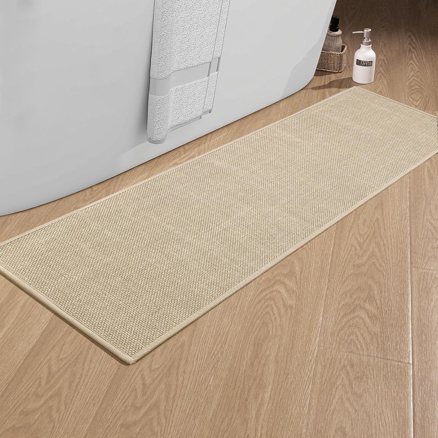 Detalle de chakme Tapis de bain antidérapant 43 x 150 cm beige — tapis de douche en caoutchouc lavable