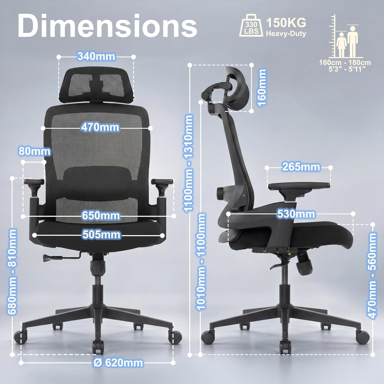 Thumbnail 1 de Realm of Thrones AVALON Ergonomic Office Chair – Black