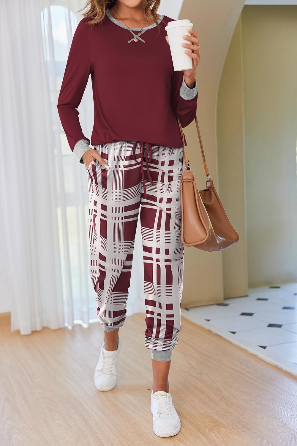 Detalle de Ekouaer Women's Pajama Set, Long Sleeve