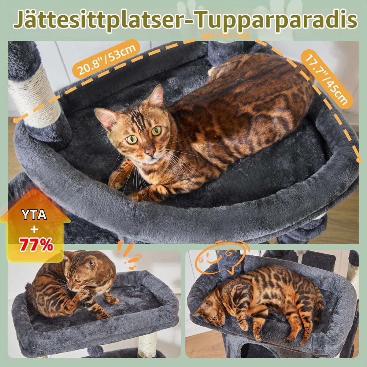 Thumbnail 2 de Taoqimiao MS034G katträd, 180 cm med 6 nivåer och 9 klösstolpar