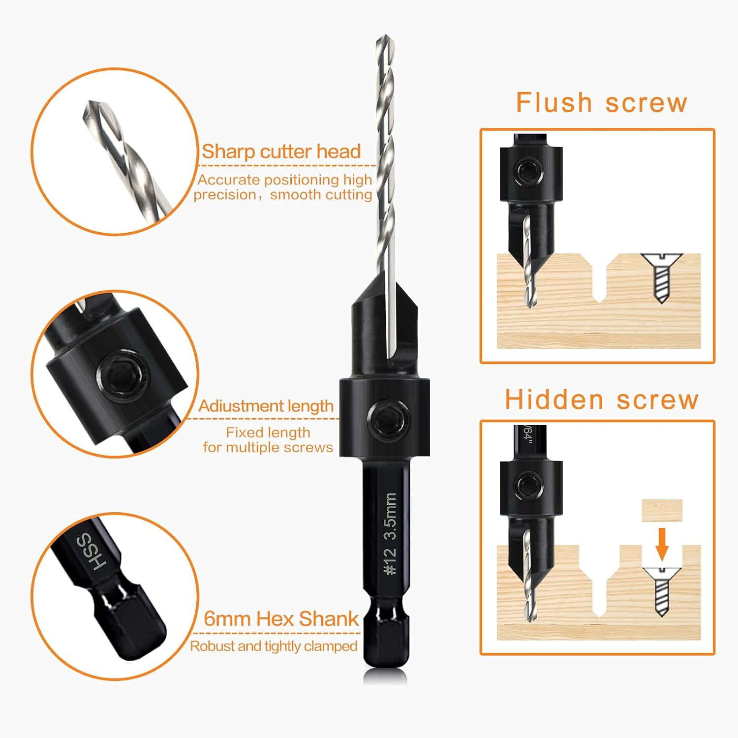 Thumbnail 3 de Woodworking Countersink Drill Bits Set 8 Pack