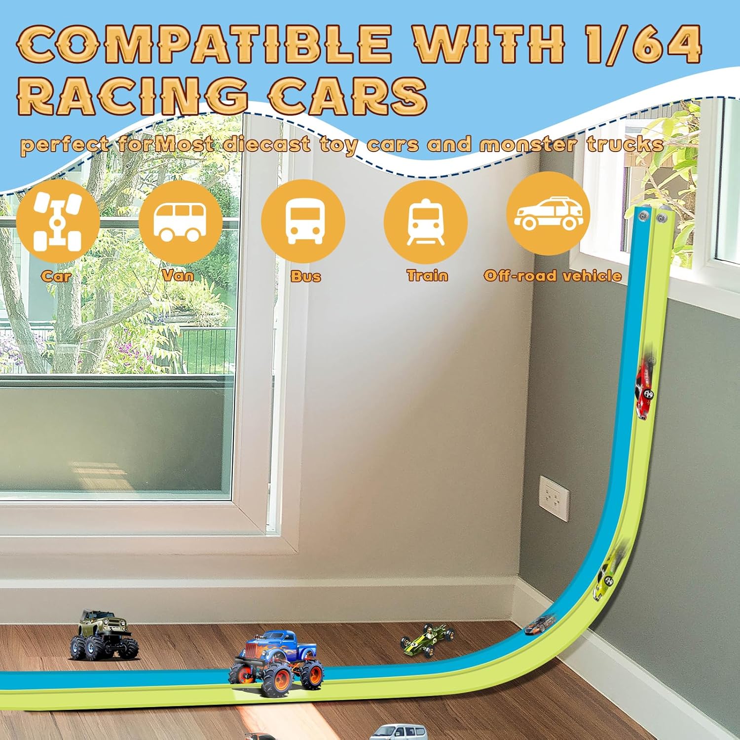 Thumbnail 2 de Flex Track 4.5m Starter Set: Flexible Race Car Ramp Track (Green & Blue) for ages 3+