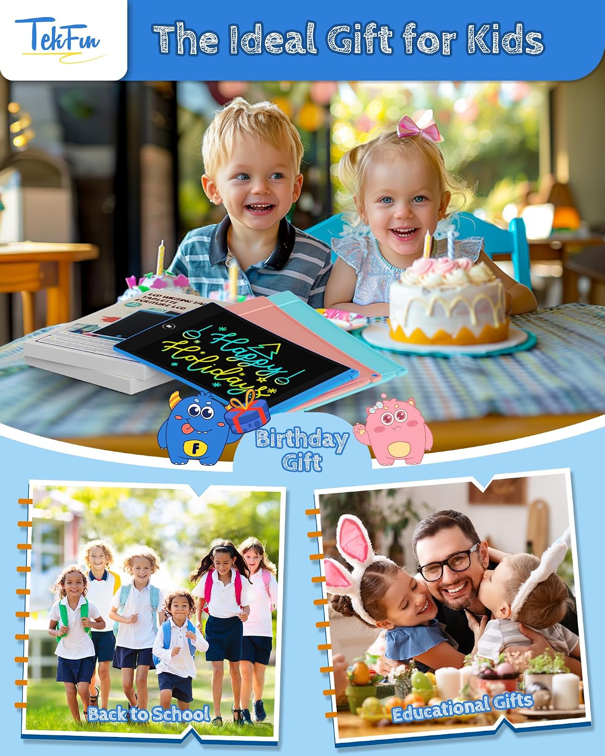 Detalle de TEKFUN Kids Toys 2-Pack 8.5in LCD Writing Tablet with 4 Stylus (Erasable Doodle Board)
