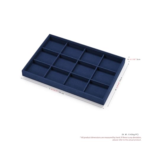 Detalle de Oirlv Bandeja organizadora de joyería de microfibra azul (12 cuadrículas)