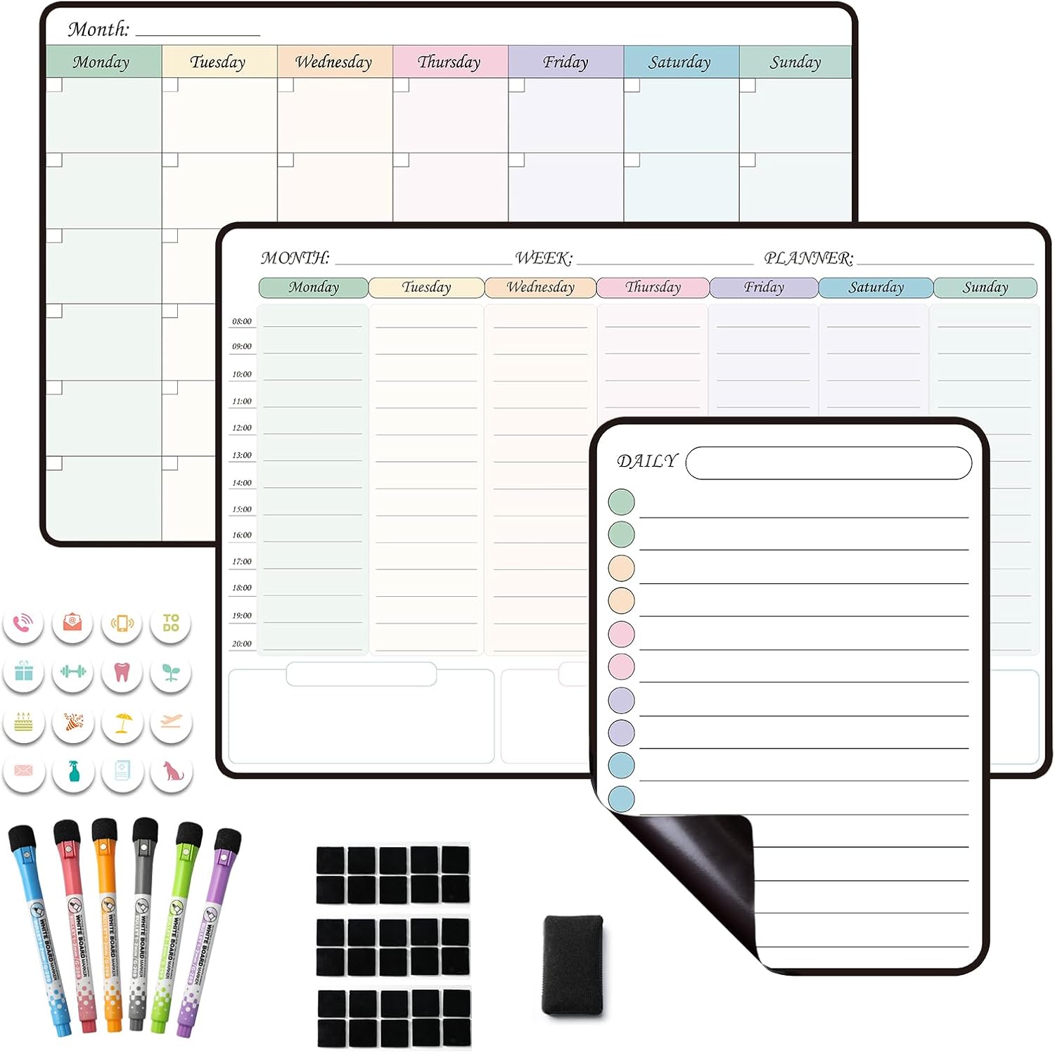 MCCORL Magnetic Fridge Calendar with Time Slots: Weekly & Monthly Planner on a Whiteboard for Fridge