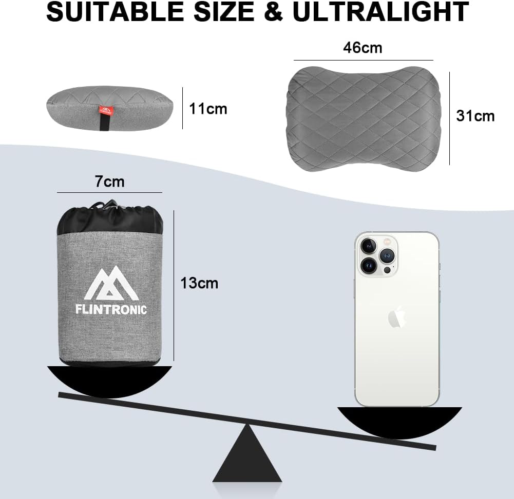 Detalle de Flintronic Aufblasbares Kissen für Camping und Reise – Ultralight, Ergonomisch, Abnehmbarer Bezug