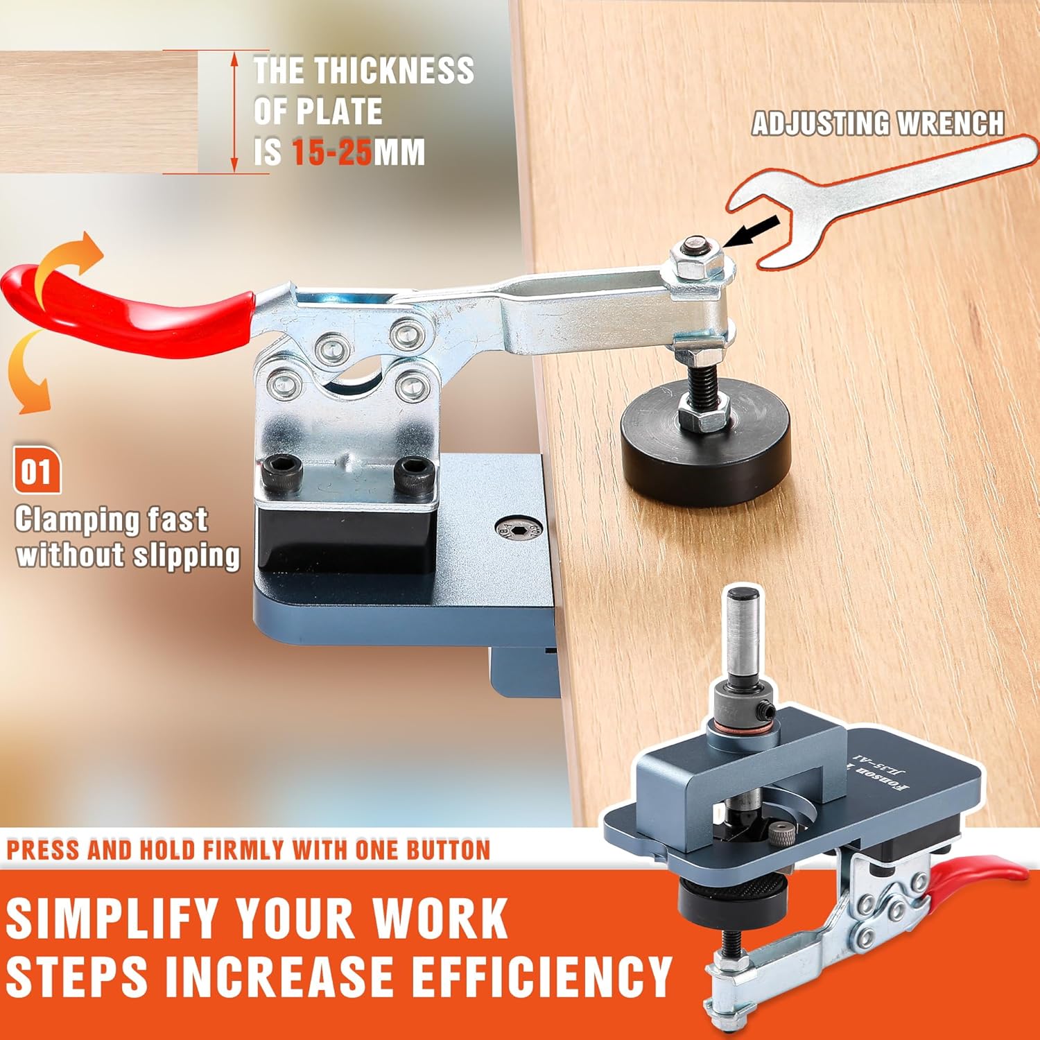 Detalle 2 de Metal Concealed Hinge Jig, 35MM Cabinet Hinge Jig Drilling Hole Puncher with Quick Clamp