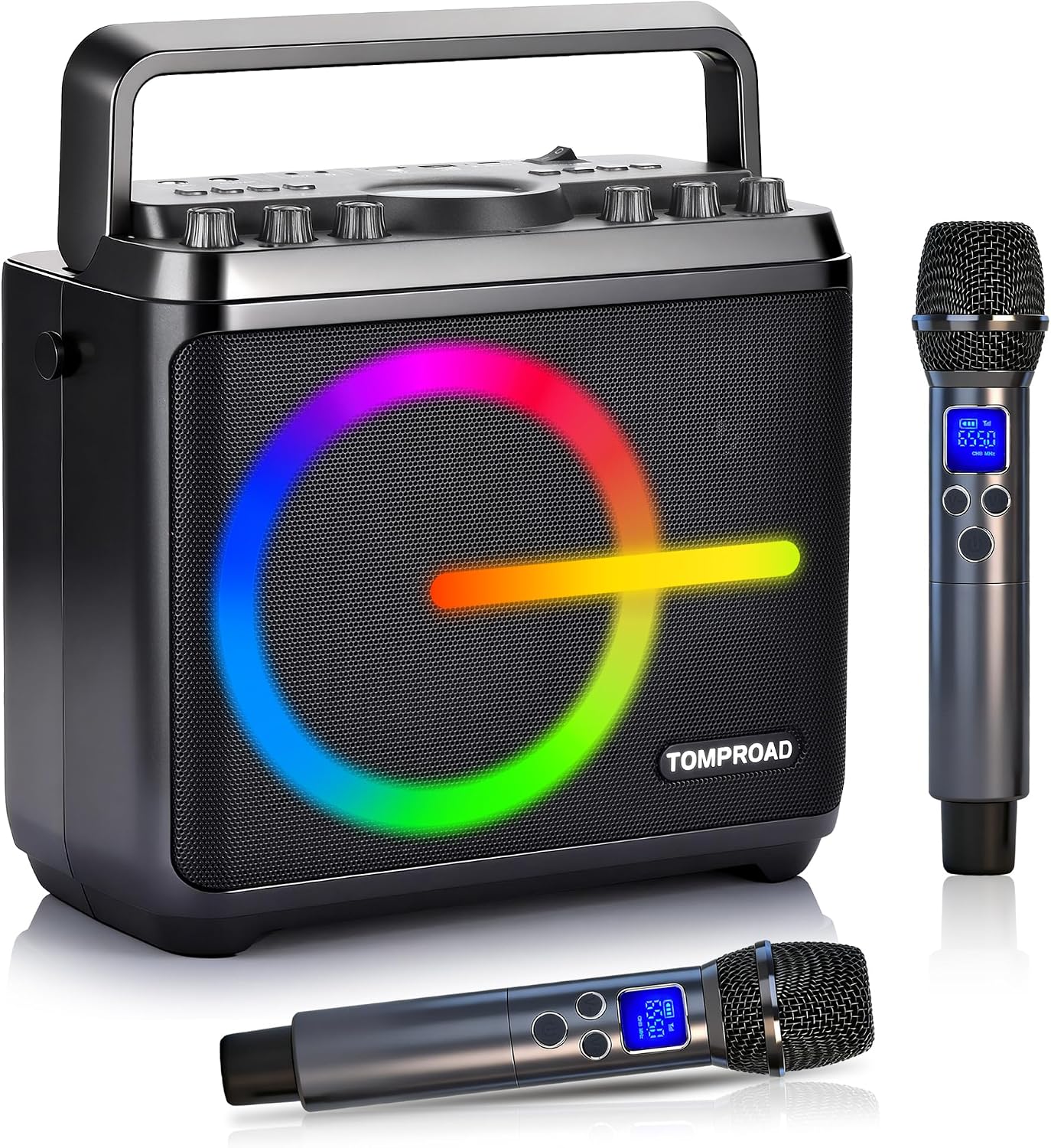 Detalle de TOMPROAD A55 Karaoke Machine with Two Wireless Mics and LED Lights