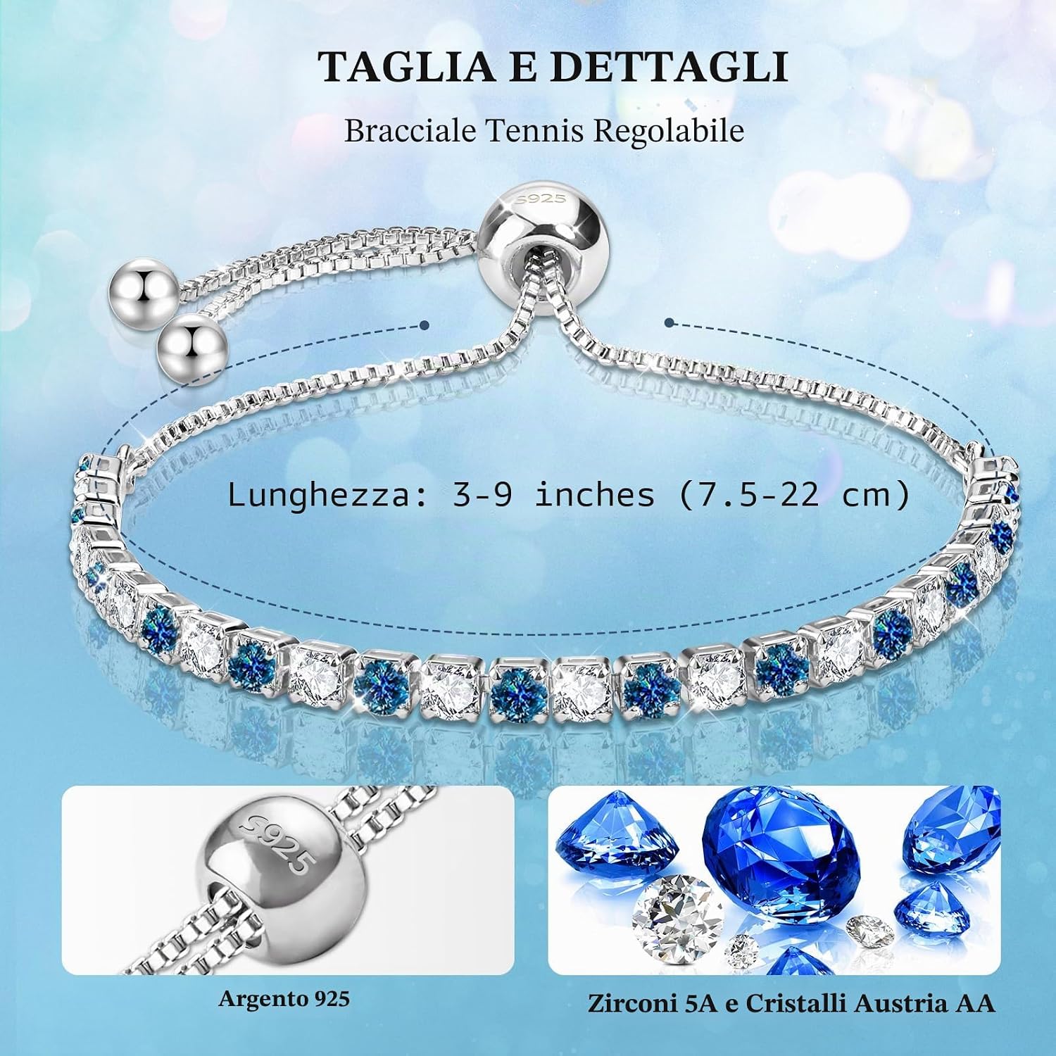 Detalle de J.Fée Bracciale da donna in Argento 925 con zirconi 5A “tennis” regolabile, colore placcato/argento