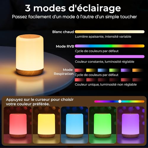 Thumbnail 1 de VIWAVE Lampe de Chevet Tactile — Veilleuse bébé 256 couleurs RVB et 3 modes