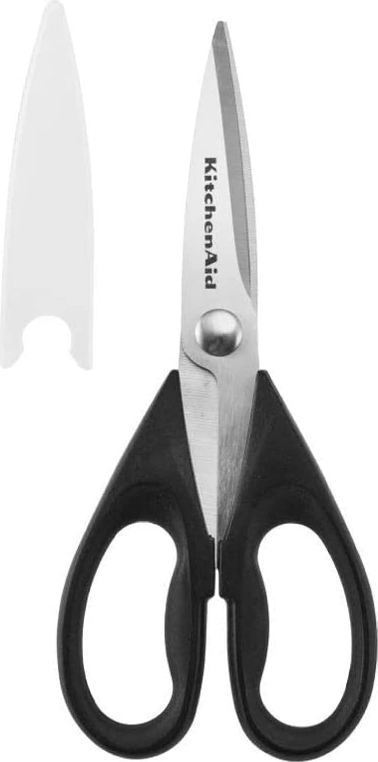 KitchenAid All Purpose Kitchen Shears with Protective Sheath (Dishwasher Safe) — Durable Stainless Steel, Soft-Grip Handle, Black
