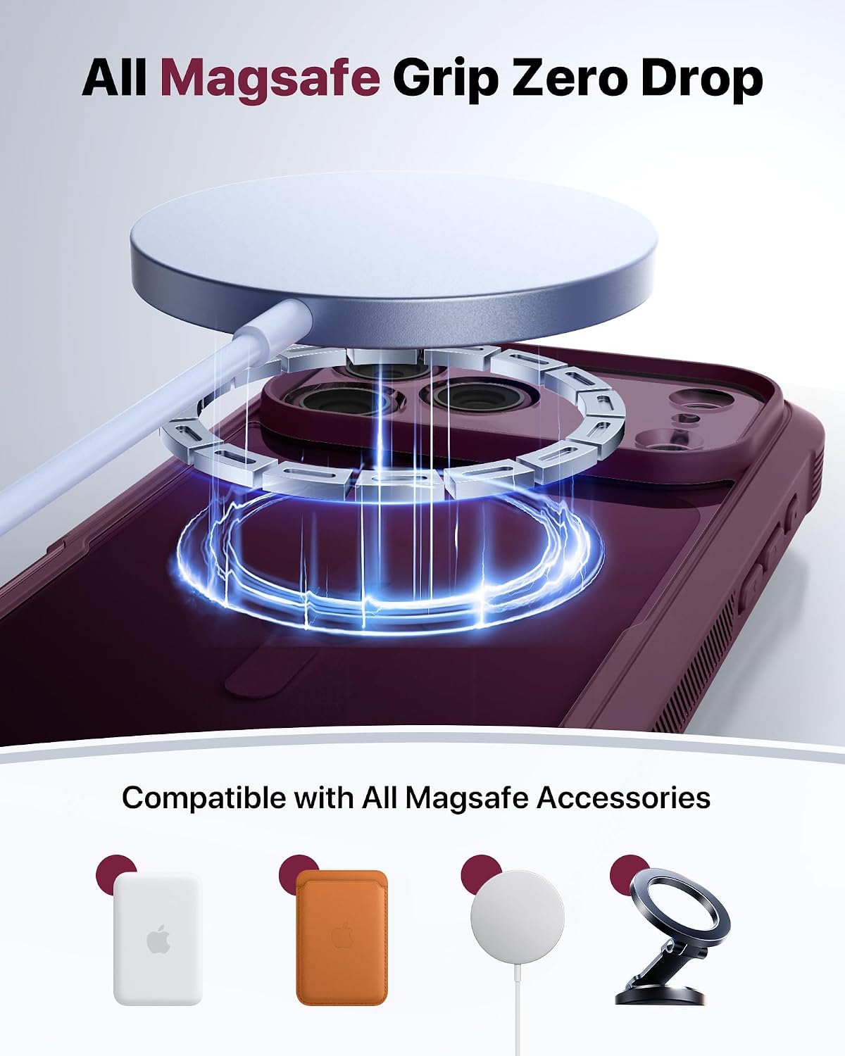 Thumbnail 6 de Diaclara Magnetic Case for iPhone 18 Pro with Screen Protector, Burgundy