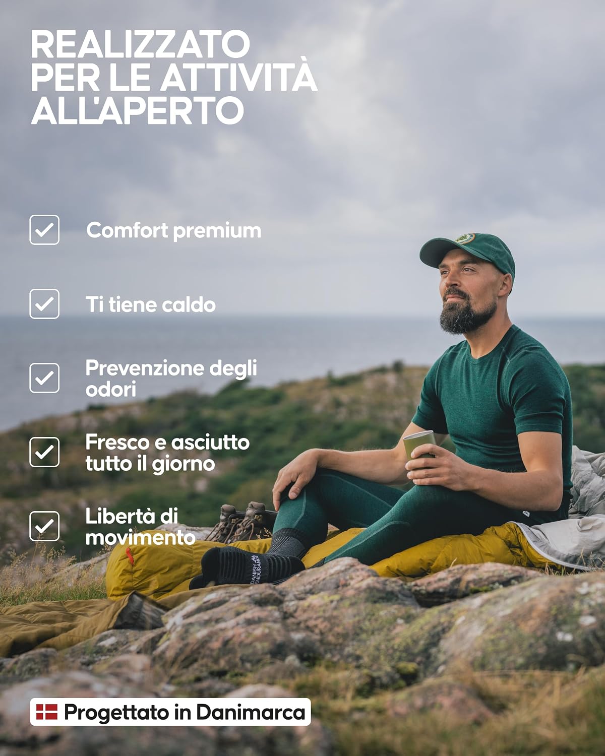 Detalle de DANISH ENDURANCE Maglietta Termica Uomo in Lana Merino - Manica corta, per Trekking e Sci