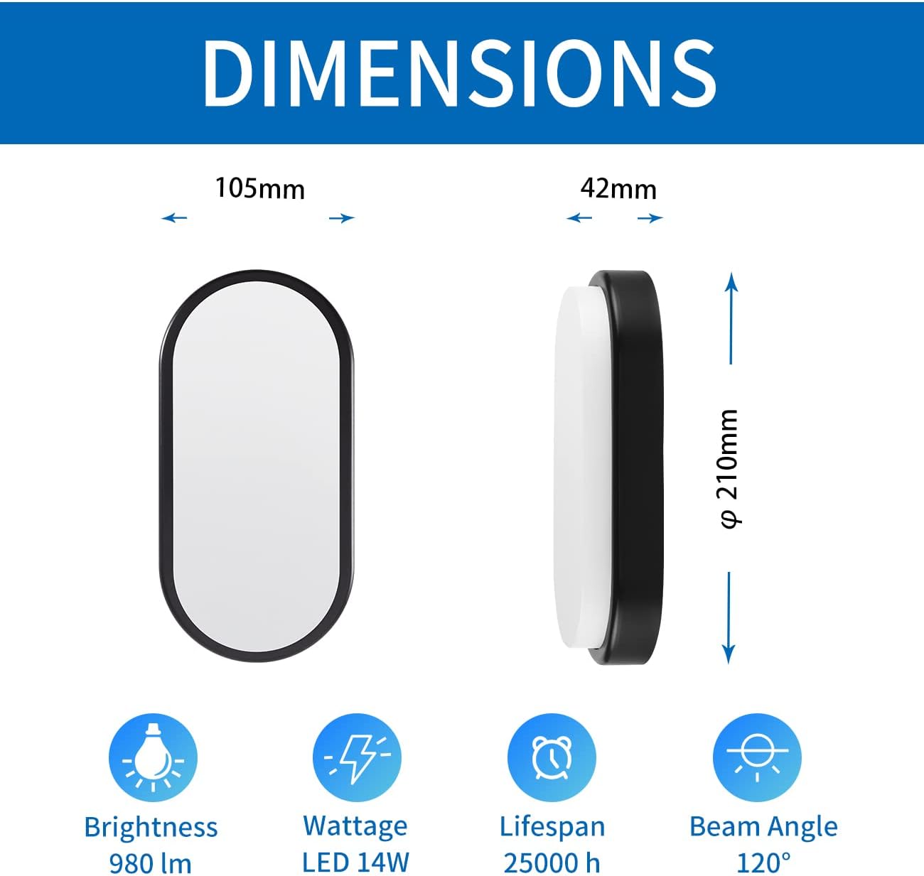 Detalle 2 de ANWIO 14W Oval Outdoor Bulkhead Light, 980lm