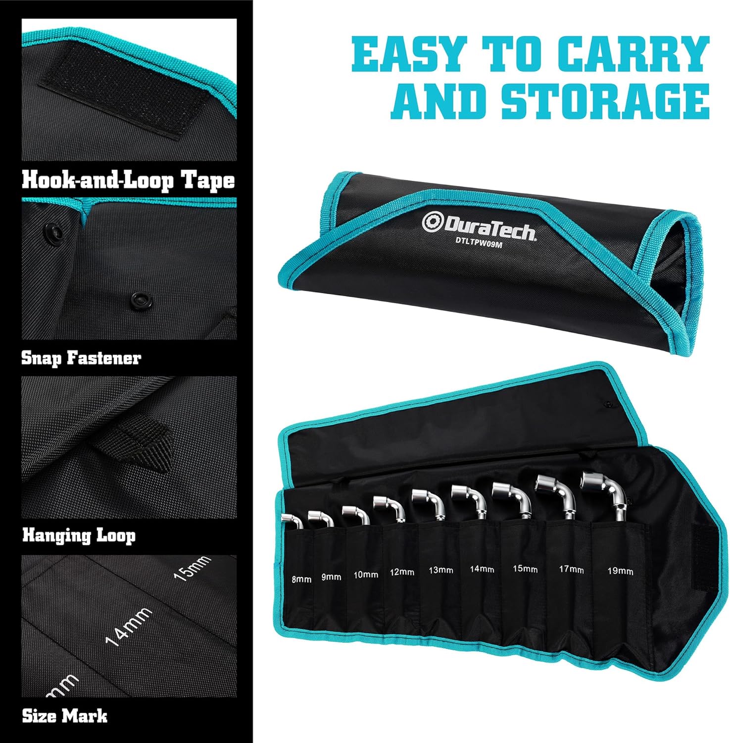 Thumbnail 5 de DURATECH Jeu de clés à pipe débouchées métriques (9 pièces) 8 à 19 mm avec pochette de transport