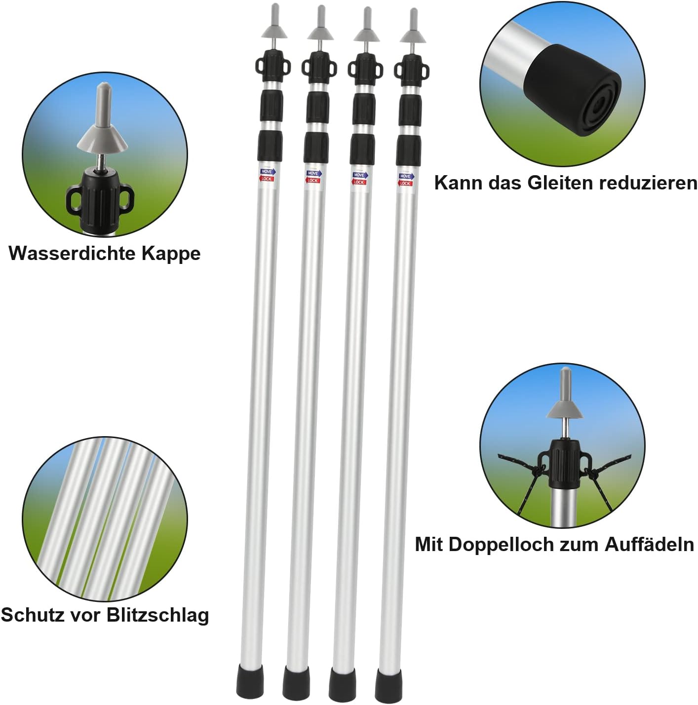 Thumbnail 3 de Gimisgu Teleskopstangen für Zelte – 4 verstellbare Aluminium-Stangen von 90 bis 230 cm inkl. Aufbewahrungstasche