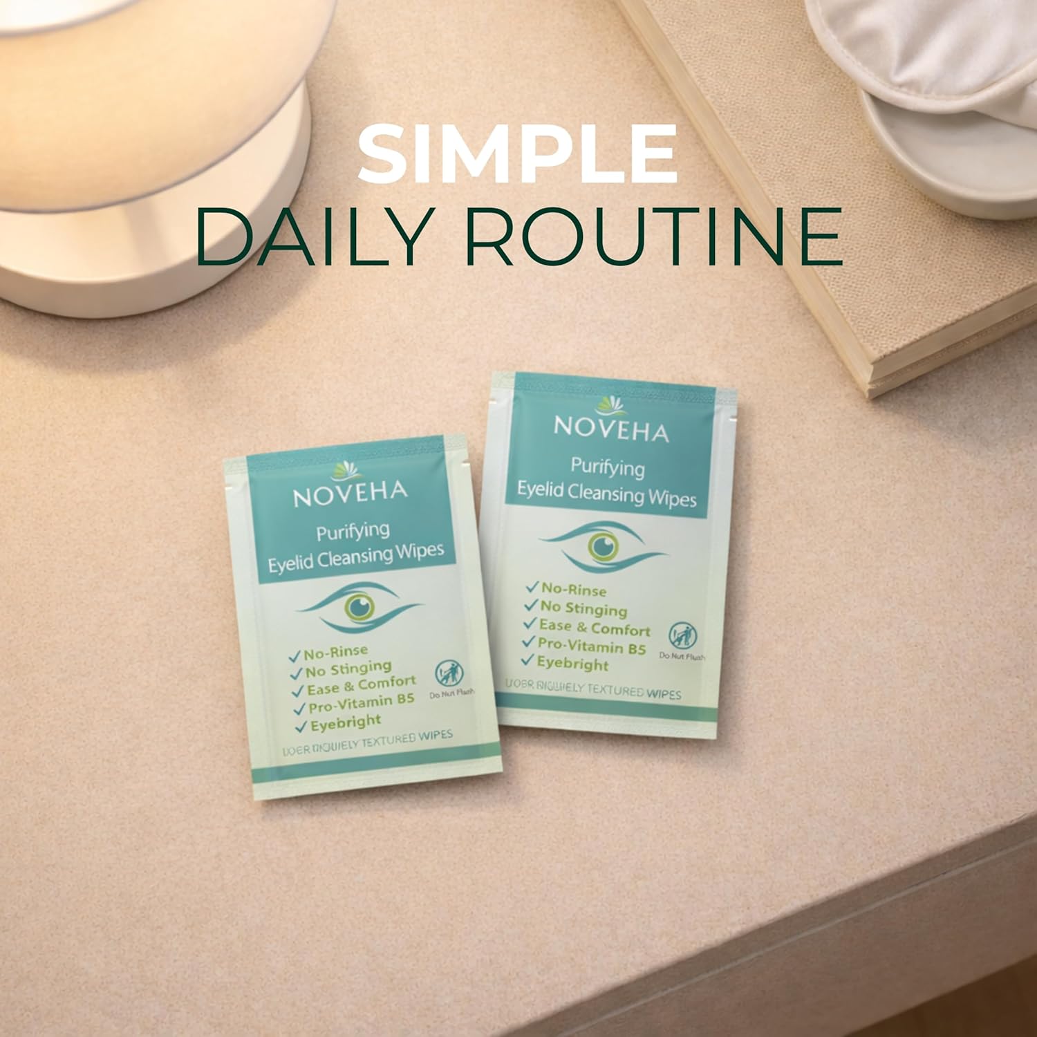 Detalle de NOVEHA 120PCs Eyelid & Lash Wipes — Gentle Eye Cleansing for Itchy Eyes, Blepharitis & Styes
