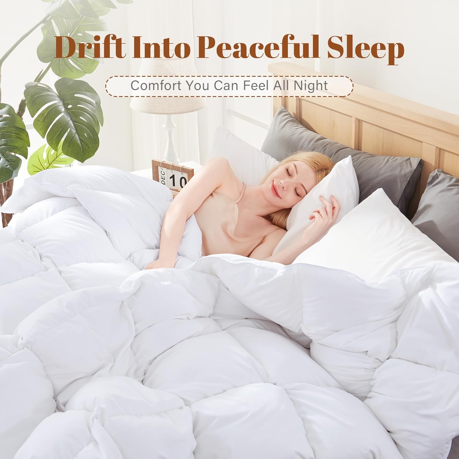 Detalle de Cosybay King Feather and Down Fiber Comforter Insert, Cotton Cover, Medium Warmth