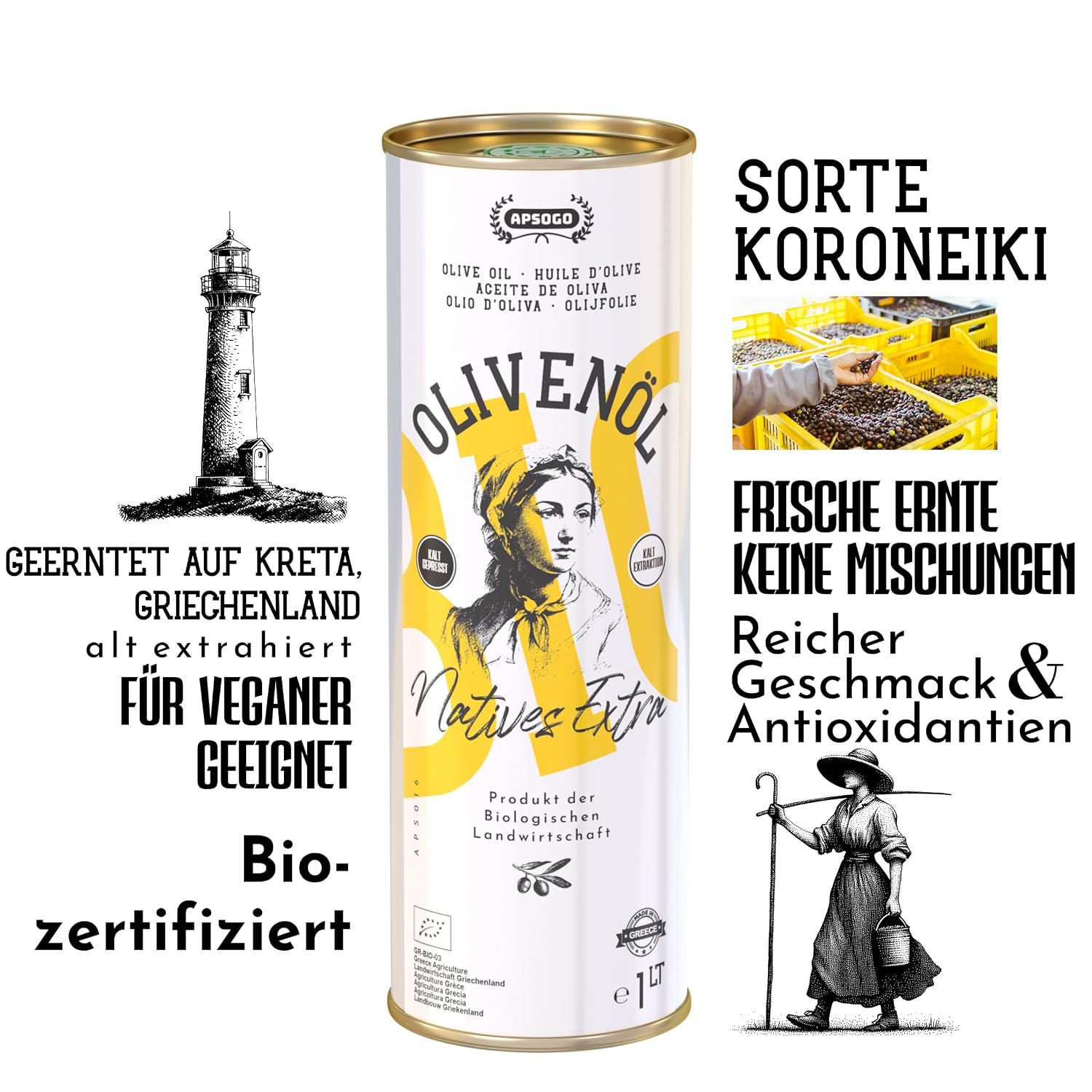 Thumbnail 2 de APSOGO Bio Olivenöl Extra Virgin 1 l