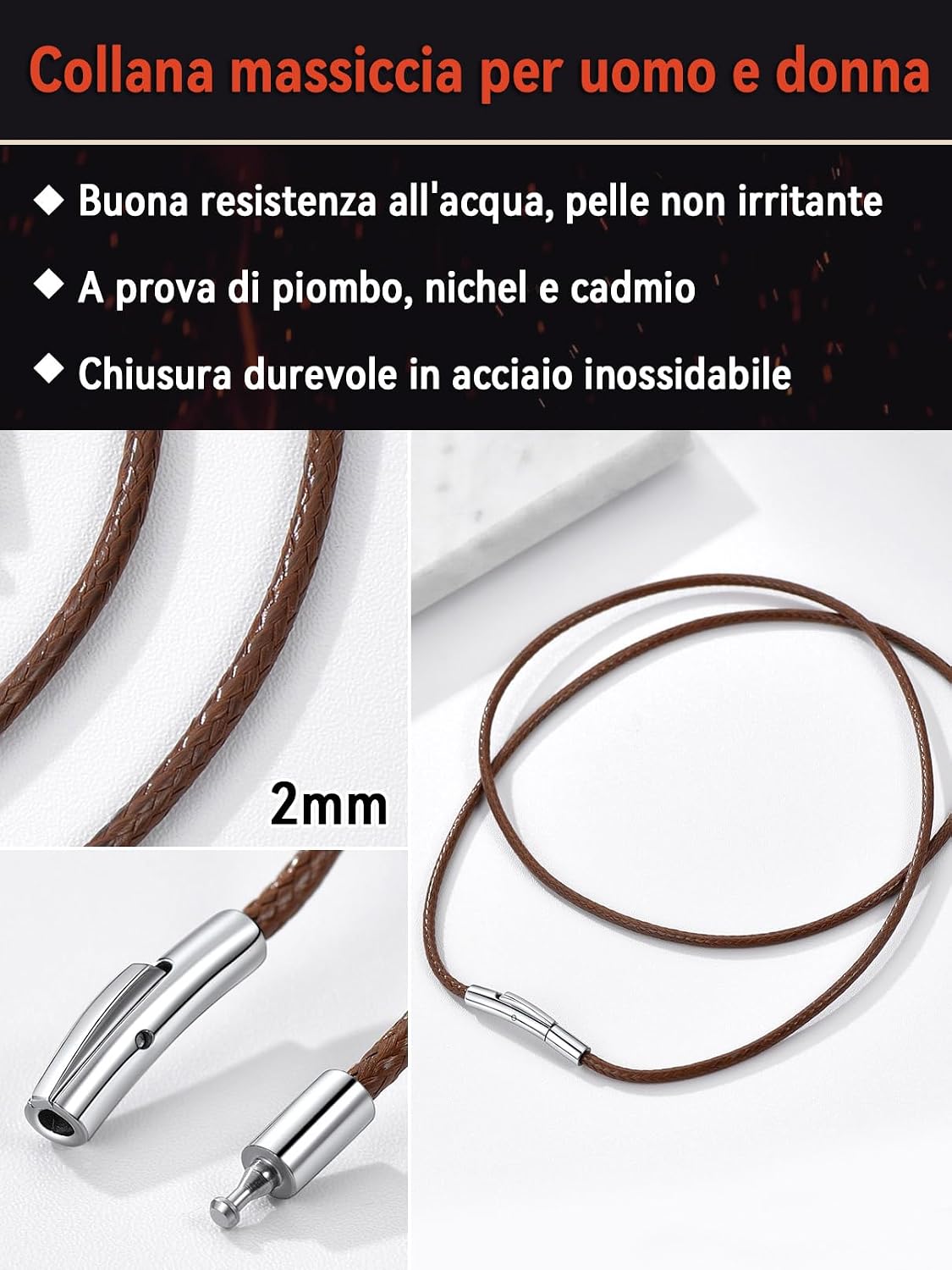 Thumbnail 2 de FaithHeart Collana Caucciu 2/3 mm