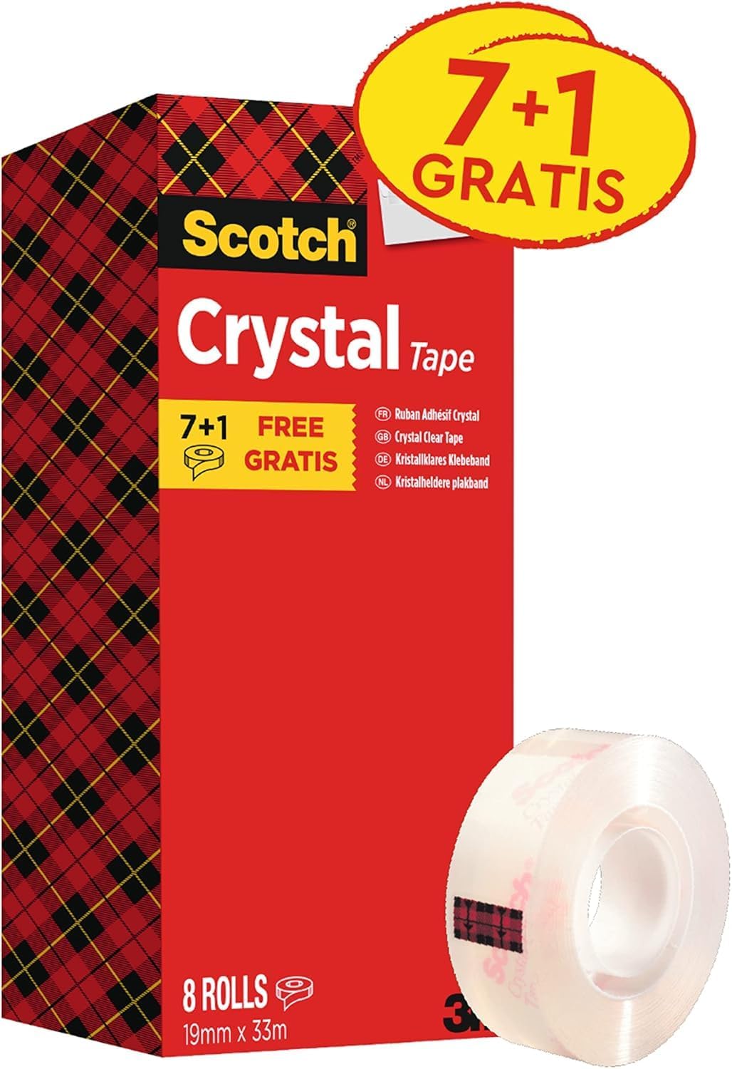 Detalle 2 de Scotch Crystal Tape Nastro Adesivo Trasparente – 8 Rotoli, 19 mm x 33 m