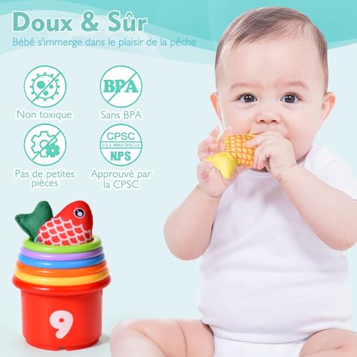 Thumbnail 6 de Yitical Jeu de Pêche Montessori pour Bébé - Ensemble 22 pièces (12 poissons, 6 seaux, tapis océan)