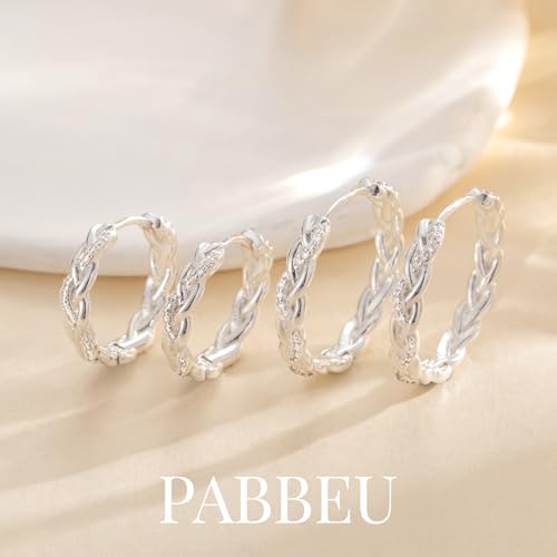 Thumbnail 2 de PABBEU S925 Sterling Silver Twisted Hoop Earrings for Women