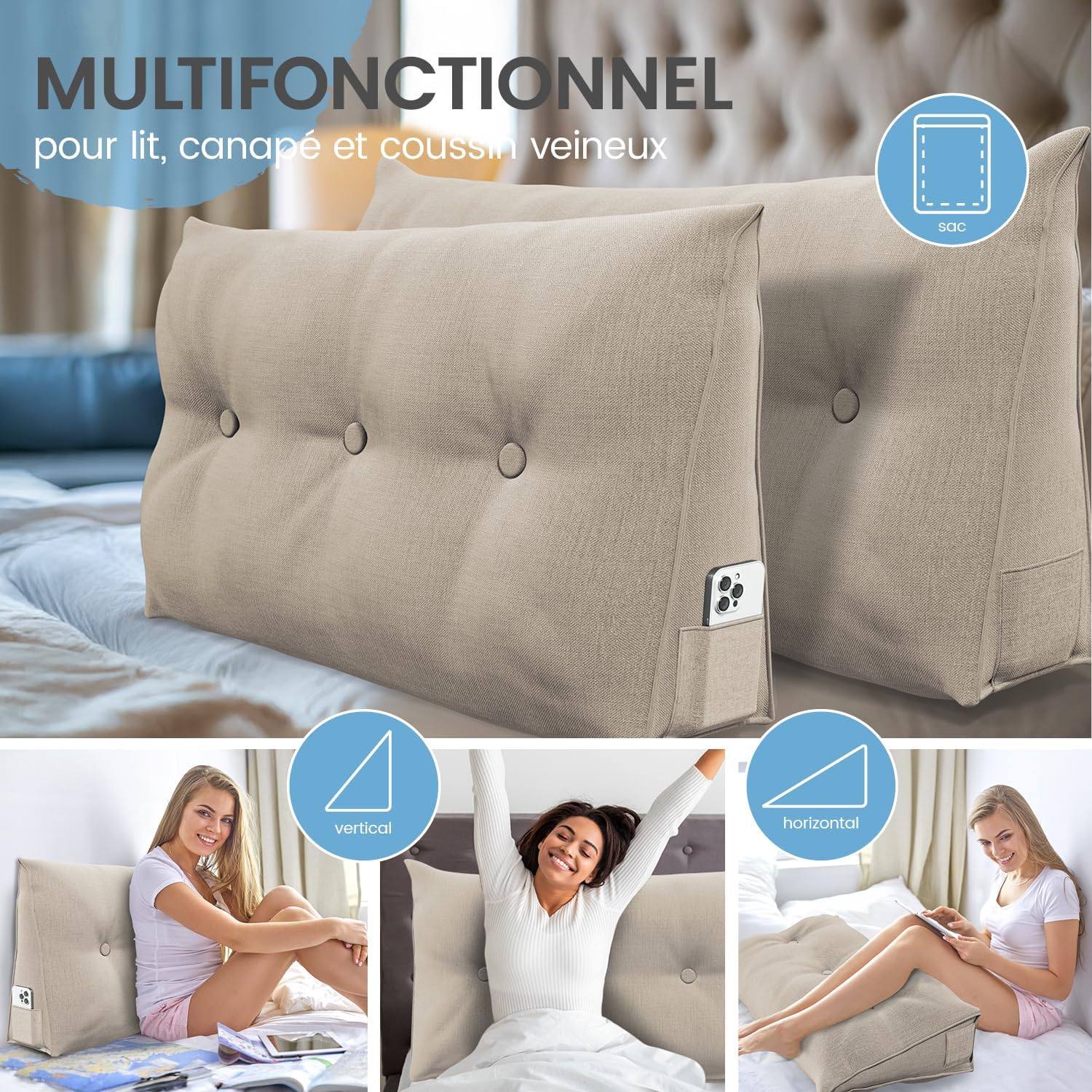 Detalle de ELONEO Coussin de Dossier 100 cm de Large – Coin adapté pour lit et canapé