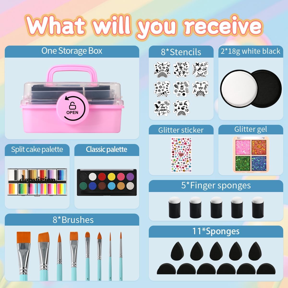 Detalle de Depvision Face Painting Kit, 68 Colours