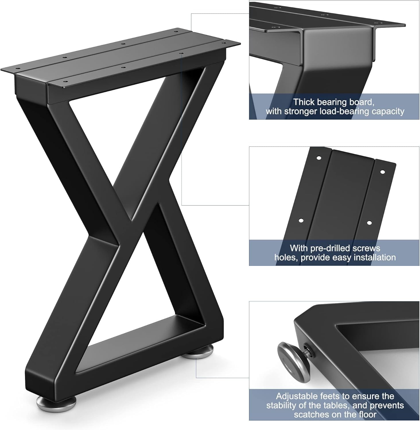 Detalle 2 de Likapop 28in Z-Type Metal Table Legs (Pair) with Adjustable Non-Slip Feet