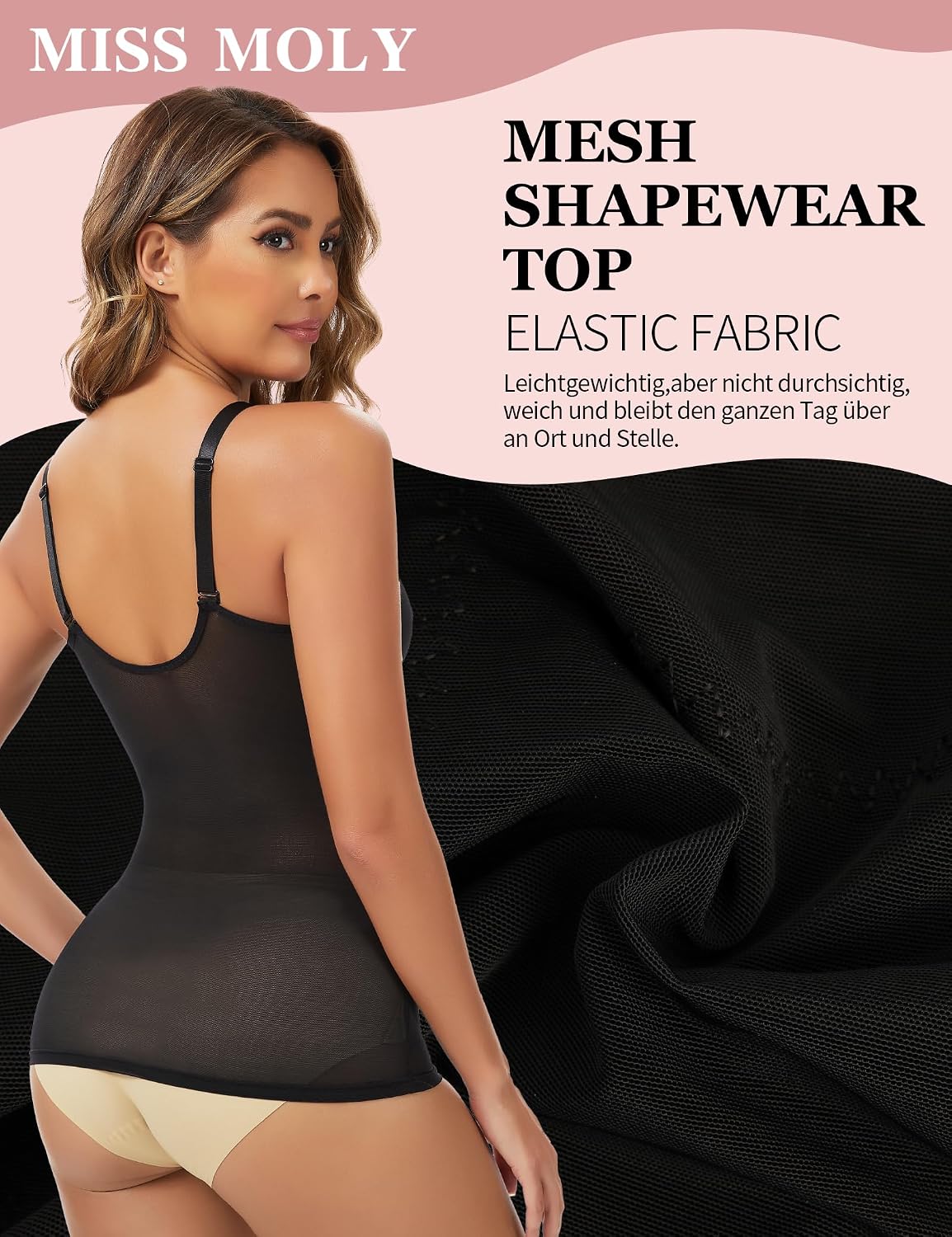 Detalle 2 de MISS MOLY unterhemd, mesh-shapeweartop met kruissteun en buikcontrole