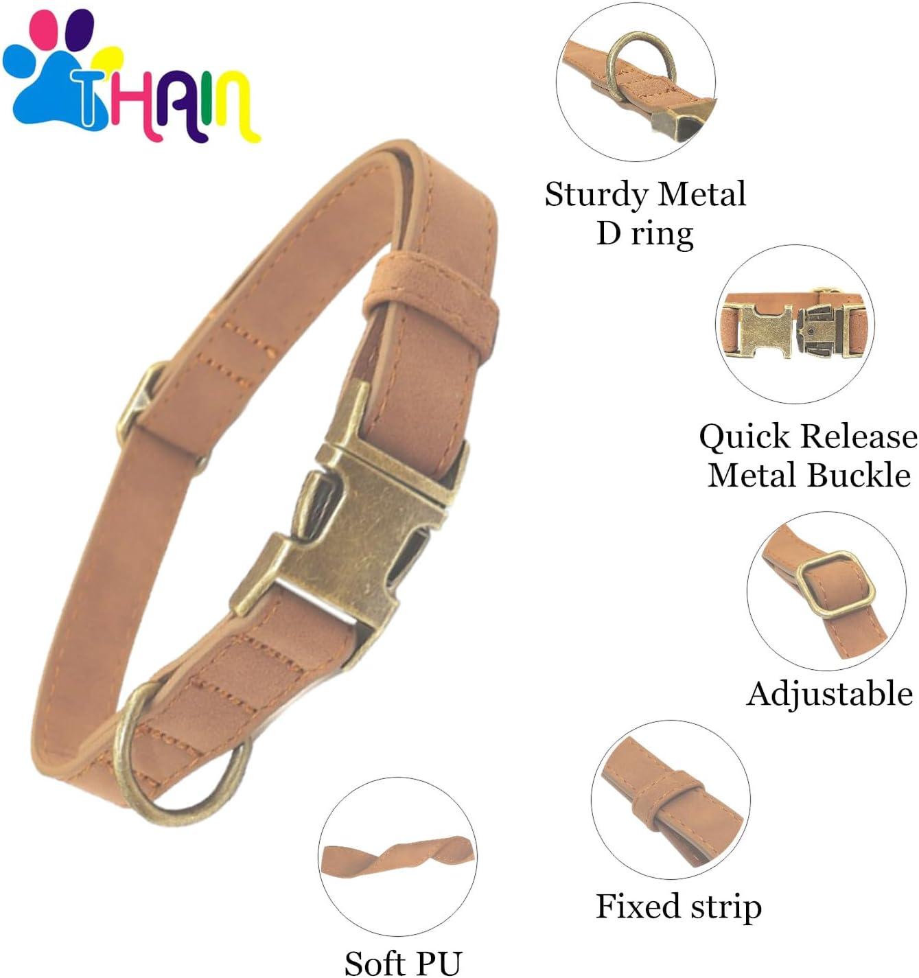 Detalle de THAIN Soft Leather Dog Collar, Pink, L