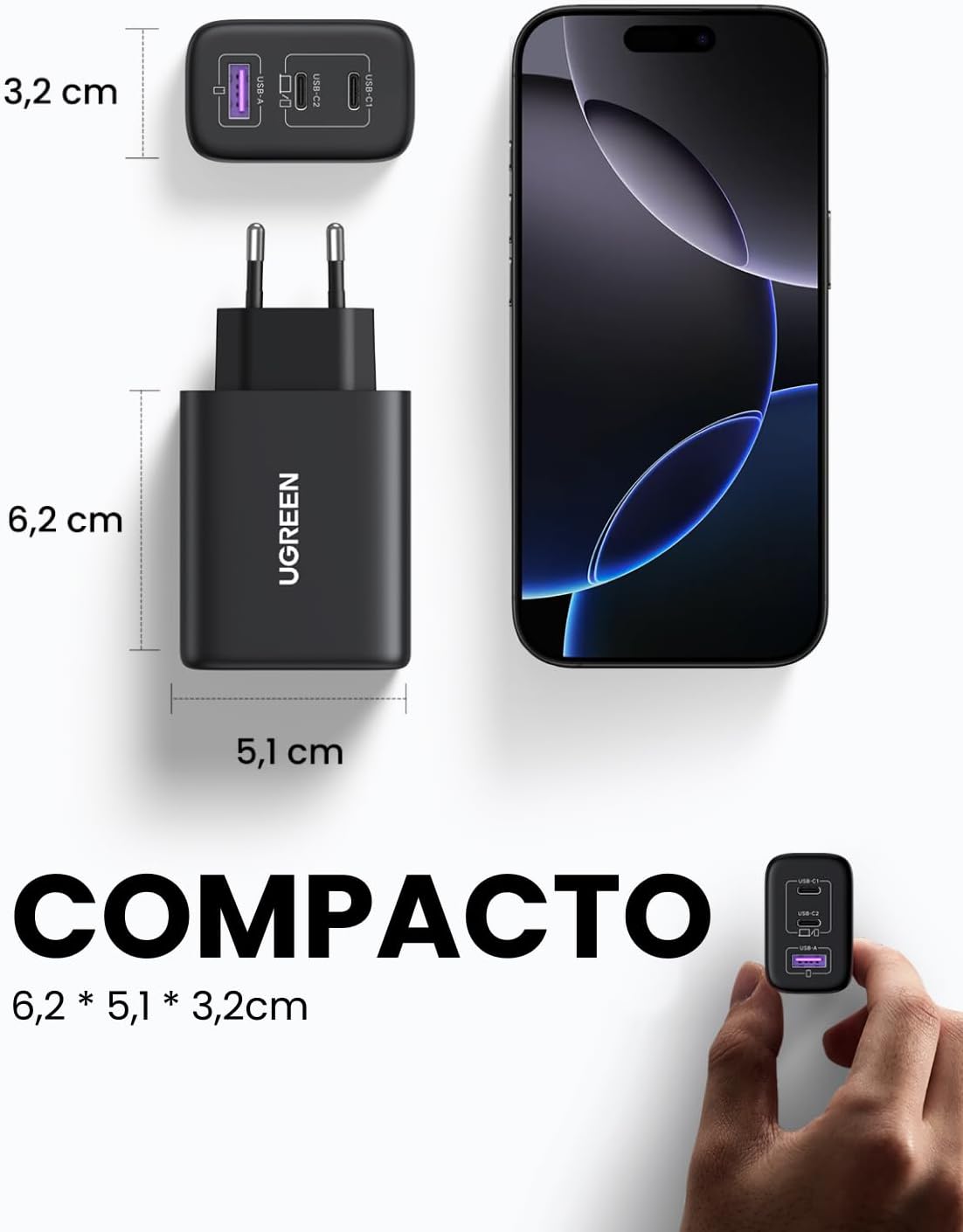 Thumbnail 5 de UGREEN Cargador USB C 65W ⚡ Compatible Galaxy, MacBook, iPhone