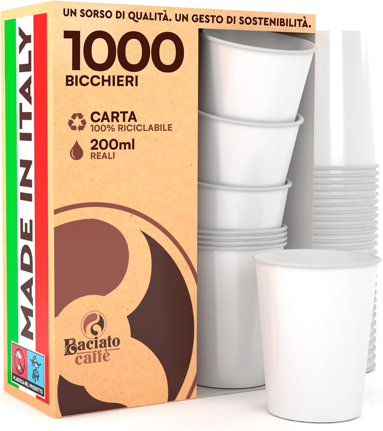 Baciato Caffè 1000 bicchieri carta 200ml 🥤