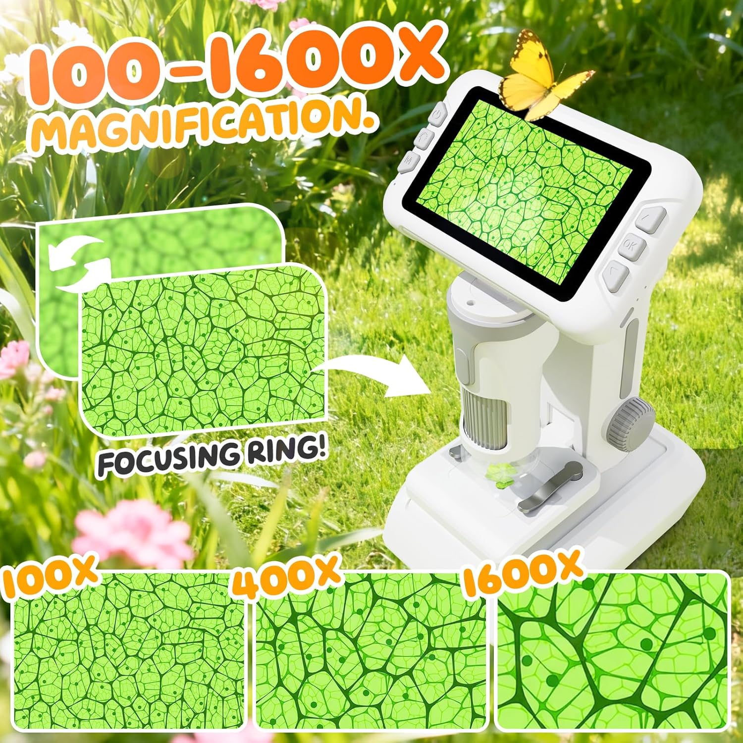 Thumbnail 1 de HEWEIMEI 1600X Microscopio bambini con schermo IPS da 4" e 6 LED regolabili
