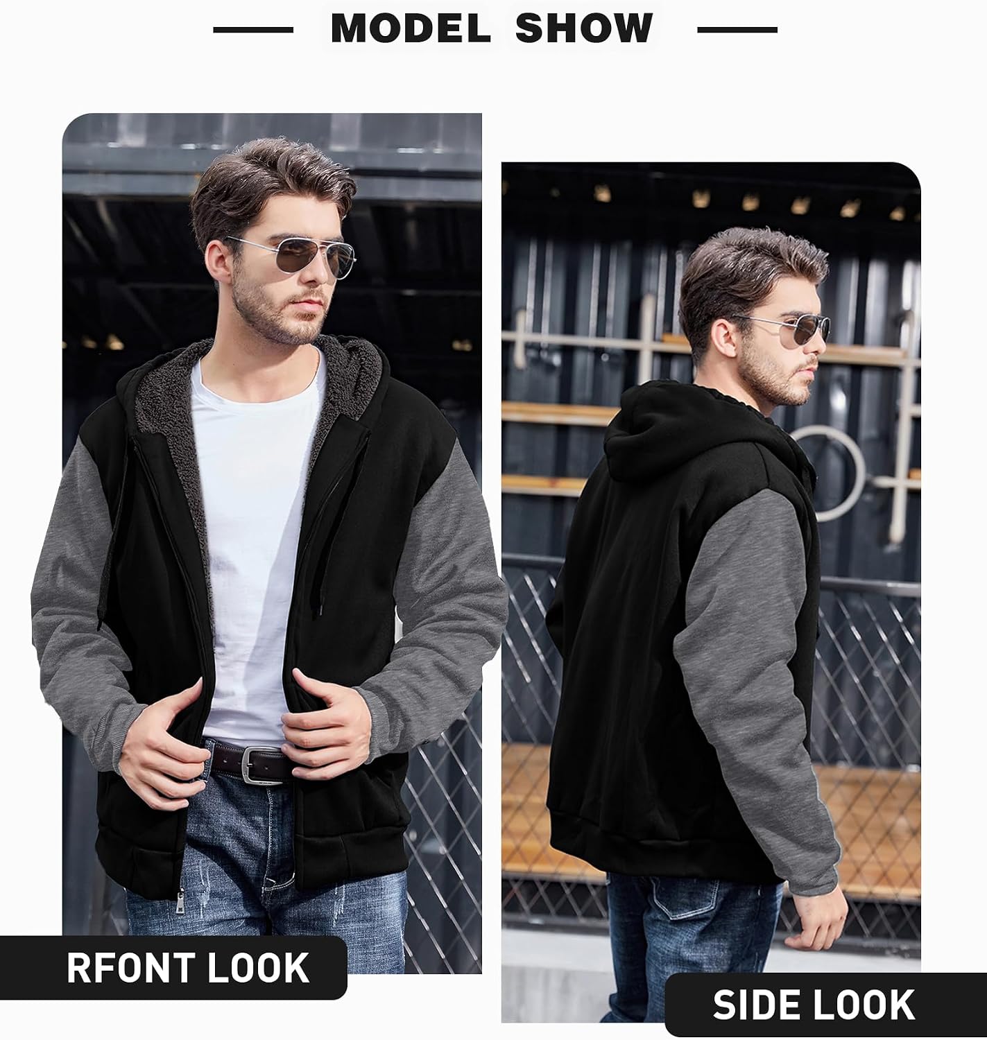Detalle 2 de ZITY Men's Zip Up Hoodie Heavyweight 1 Jacket