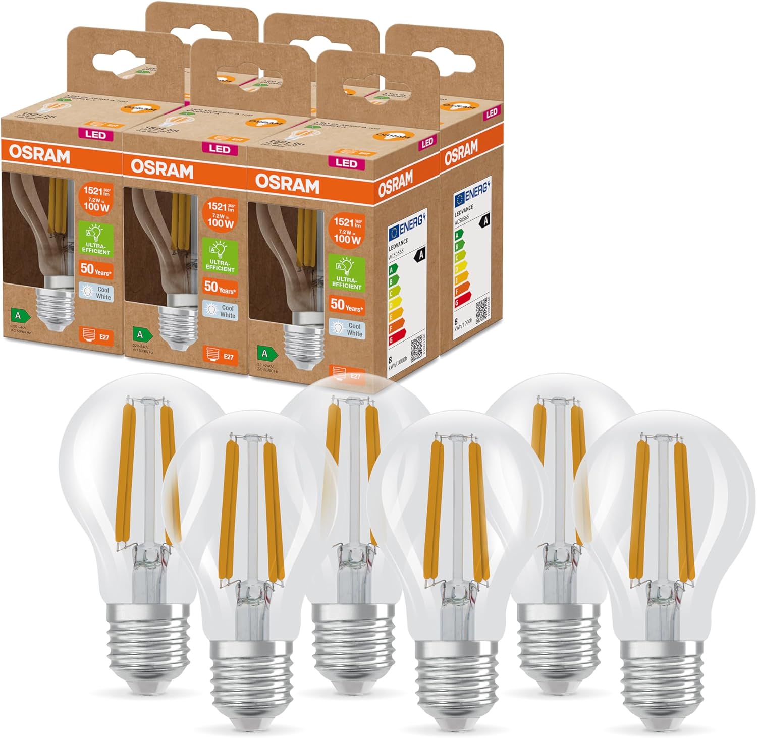 Thumbnail 5 de OSRAM Lampade LED ad alta efficienza E27 5 pezzi, bianco caldo 2700K, vetro opaco
