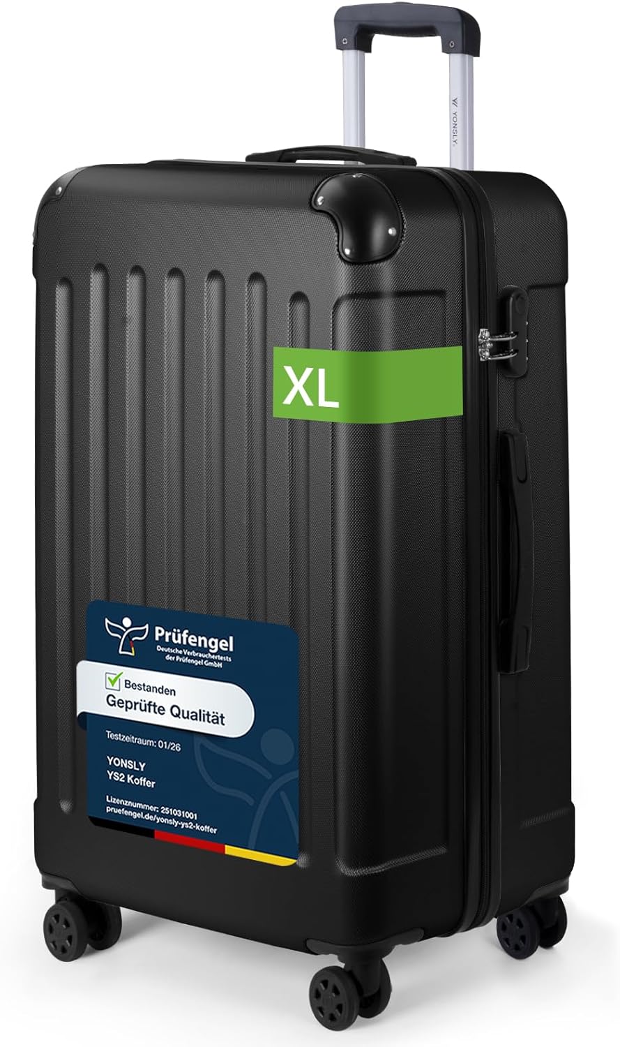 Detalle de YONSLY Trolley Koffer XL – Hartschalenreisekoffer mit 360° Rollen, Zahlenschloss und Gummigriff