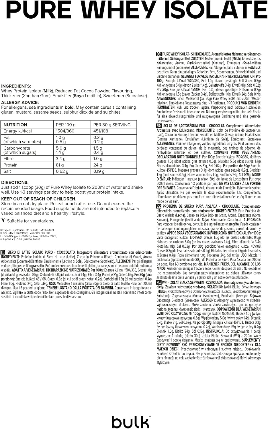 Detalle de Bulk Whey Protein Isolate 2.5 kg